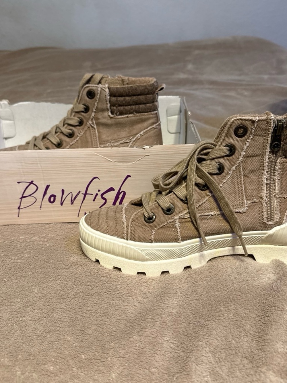 Blowfish Olive-Taupe High-Top Canvas Sneakers